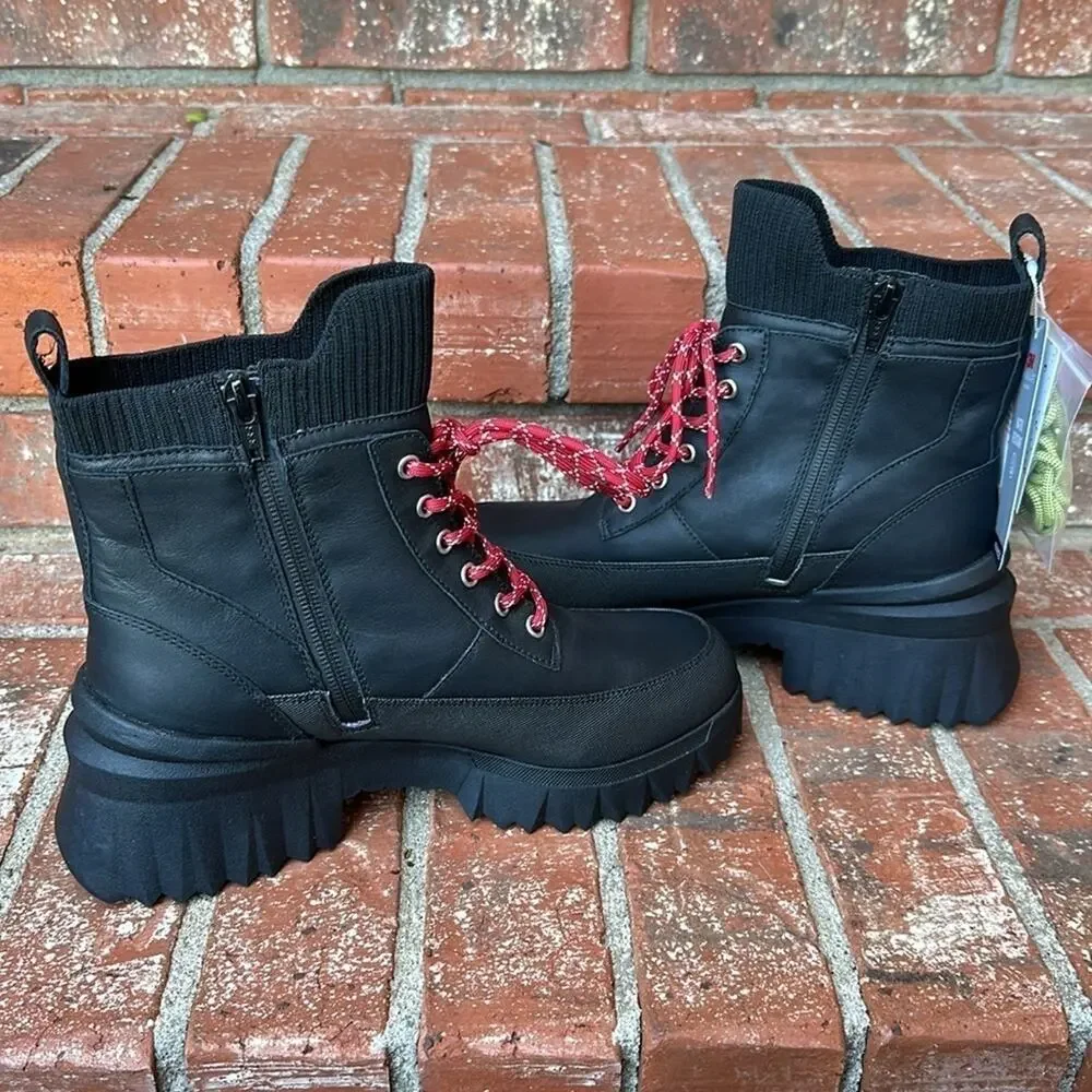 Nurture Whitney Water Resistant Leather Platform Boots Black Lug Sole Combat 7.5 - Picture 8 of 8